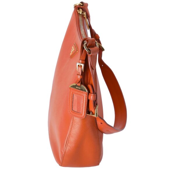 PRADA Triangle Logo Shoulder Bag Hobo Orange Saffiano Leather - Picture 4 of 10